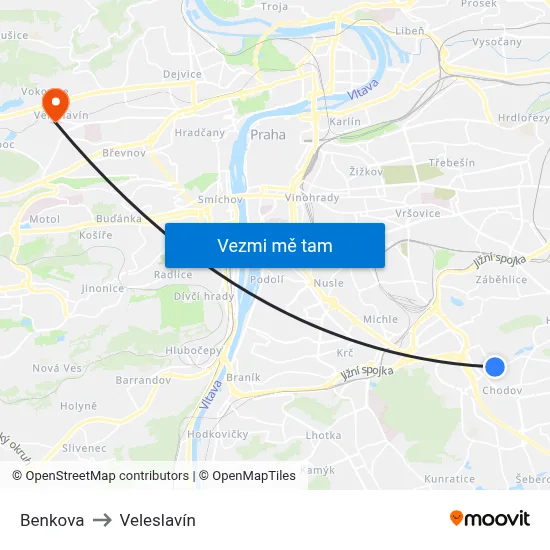Benkova to Veleslavín map
