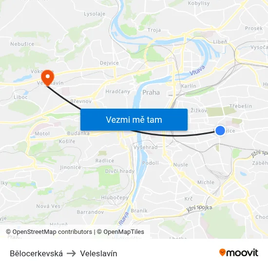Bělocerkevská to Veleslavín map