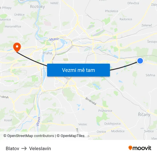 Blatov to Veleslavín map