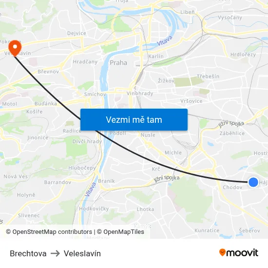 Brechtova to Veleslavín map