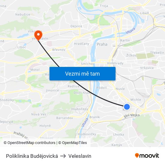 Poliklinika Budějovická to Veleslavín map