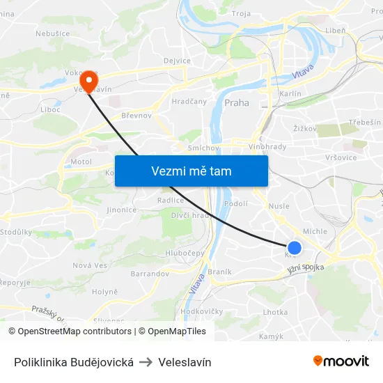 Poliklinika Budějovická to Veleslavín map