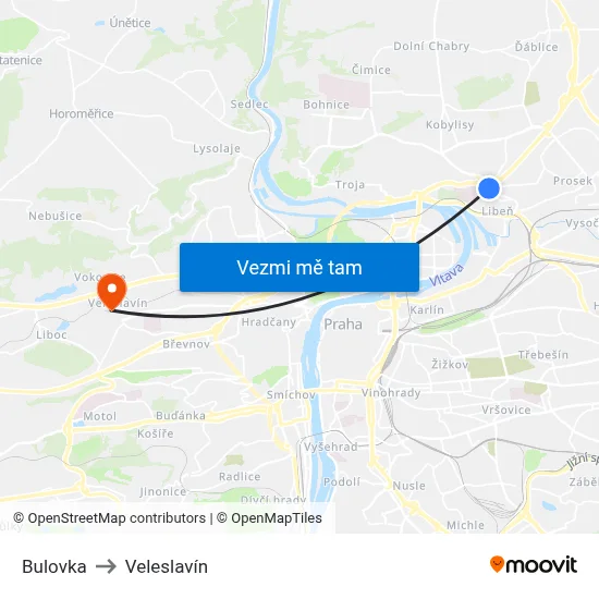Bulovka to Veleslavín map