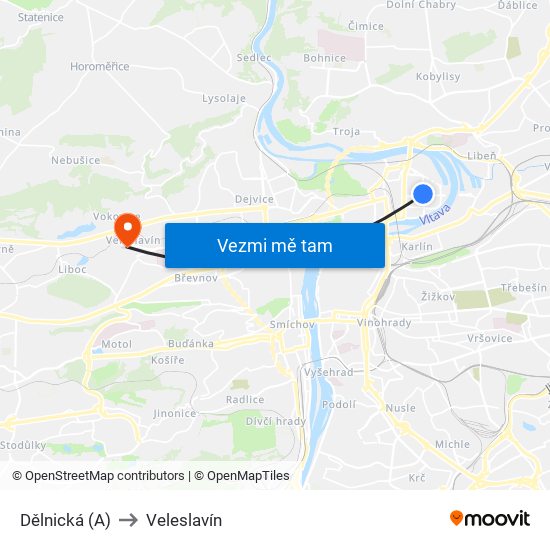 Dělnická to Veleslavín map