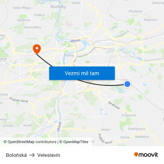 Boloňská to Veleslavín map