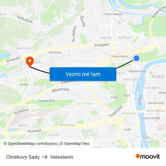 Chotkovy Sady to Veleslavín map