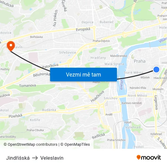 Jindřišská to Veleslavín map