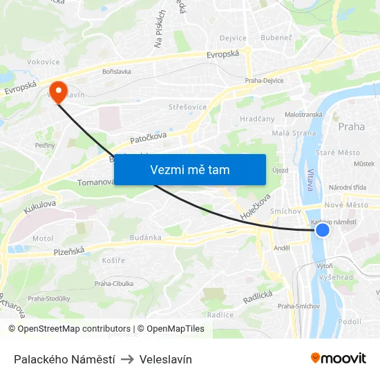 Palackého Náměstí to Veleslavín map