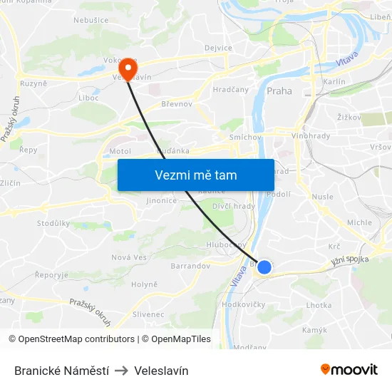 Branické Náměstí to Veleslavín map