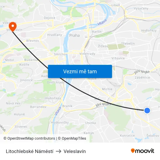 Litochlebské Náměstí to Veleslavín map
