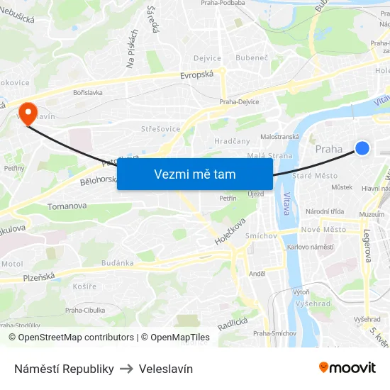 Náměstí Republiky to Veleslavín map