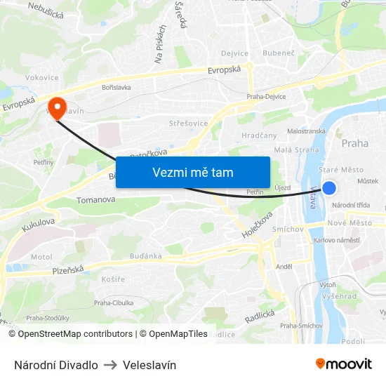 Národní Divadlo to Veleslavín map