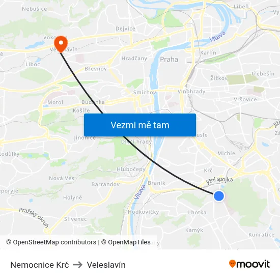 Nemocnice Krč to Veleslavín map