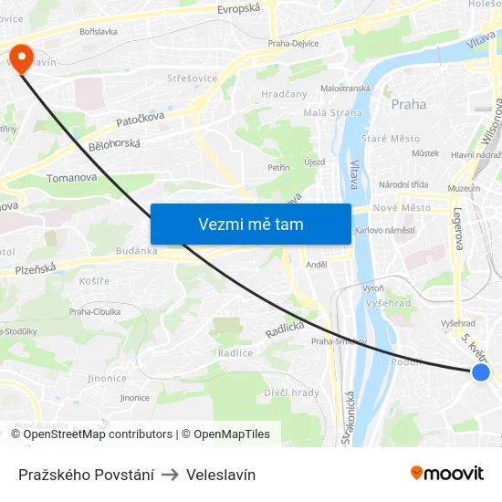 Pražského Povstání to Veleslavín map