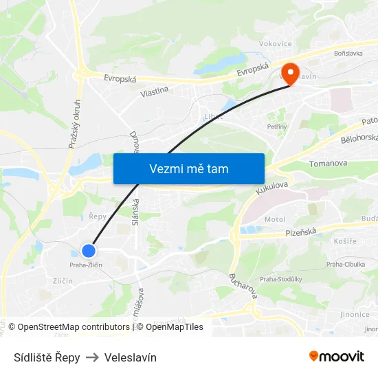 Sídliště Řepy to Veleslavín map