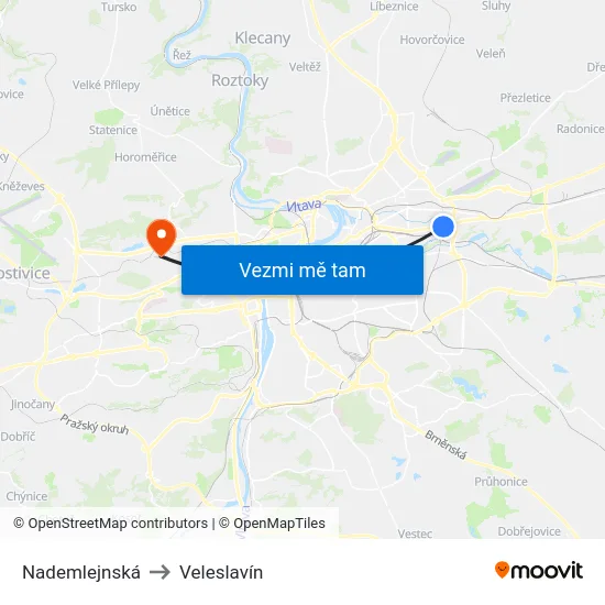 Nademlejnská to Veleslavín map