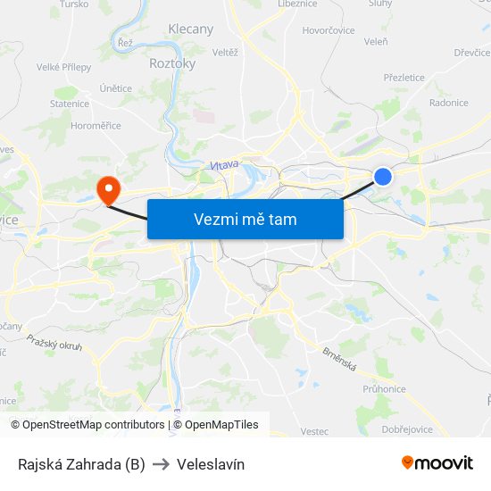 Rajská Zahrada (B) to Veleslavín map