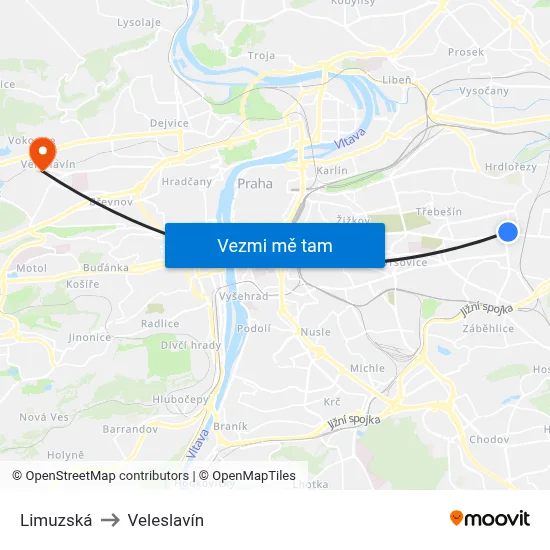 Limuzská to Veleslavín map