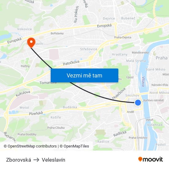 Zborovská to Veleslavín map