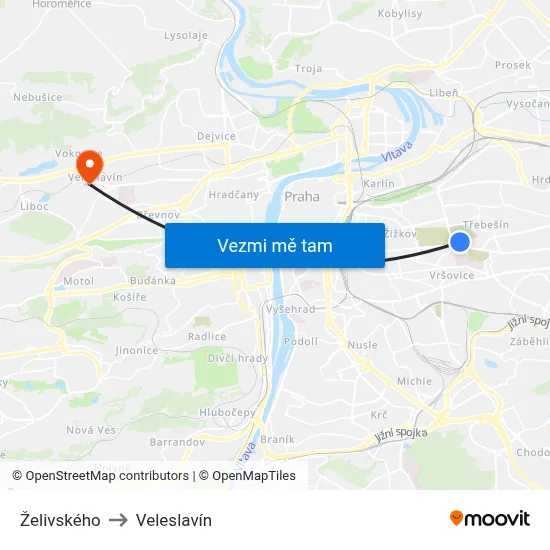 Želivského to Veleslavín map