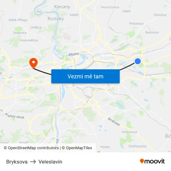 Bryksova to Veleslavín map