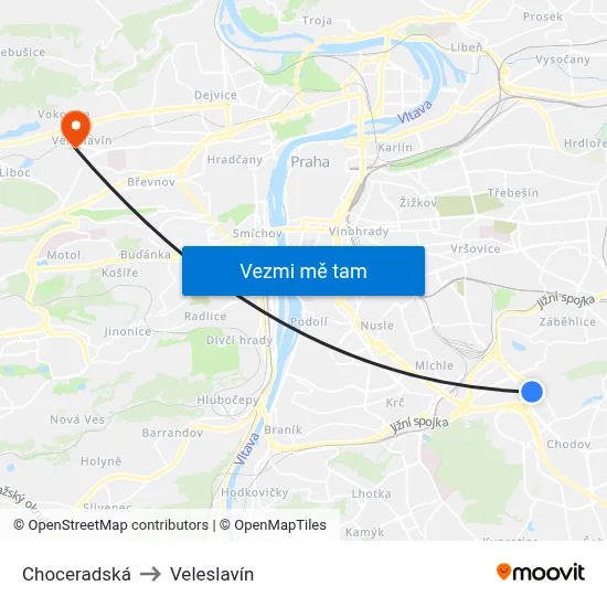 Choceradská to Veleslavín map