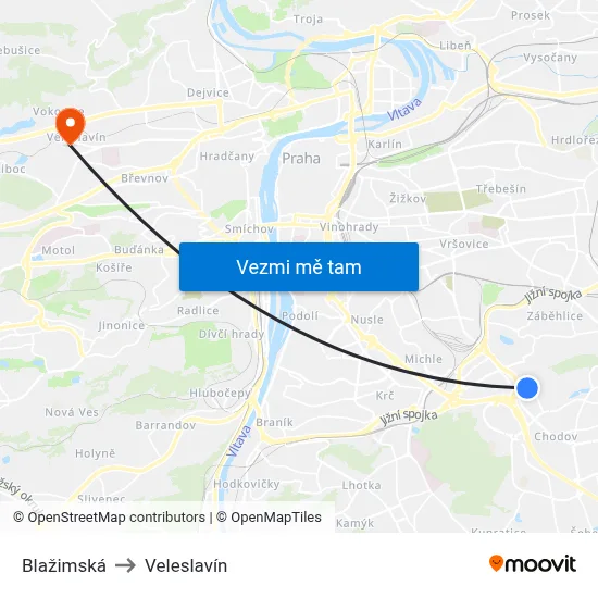 Blažimská to Veleslavín map