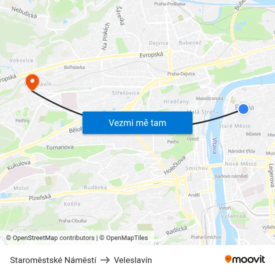 Staroměstské Náměstí to Veleslavín map
