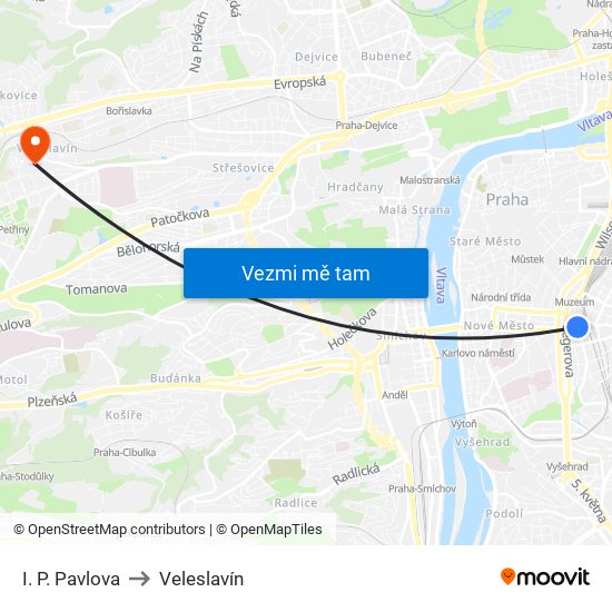 I. P. Pavlova to Veleslavín map
