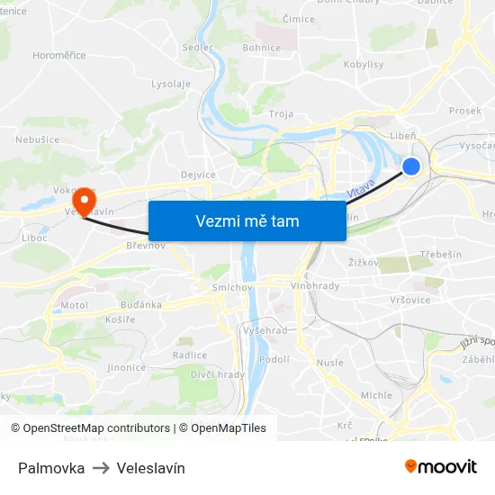 Palmovka to Veleslavín map