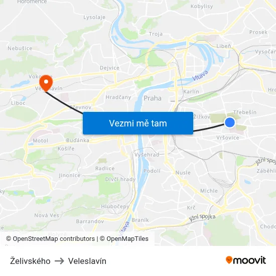 Želivského to Veleslavín map