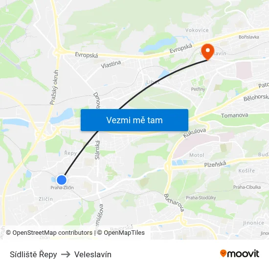 Sídliště Řepy to Veleslavín map