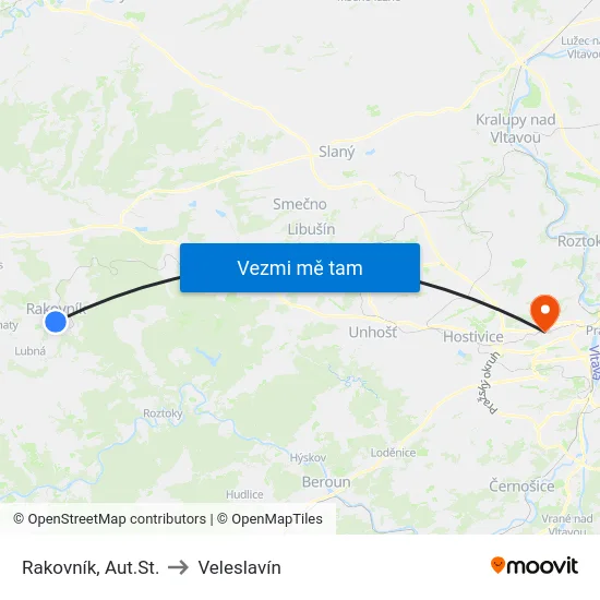 Rakovník, Aut.St. to Veleslavín map