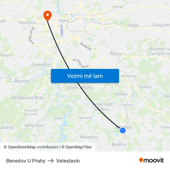 Benešov U Prahy to Veleslavín map