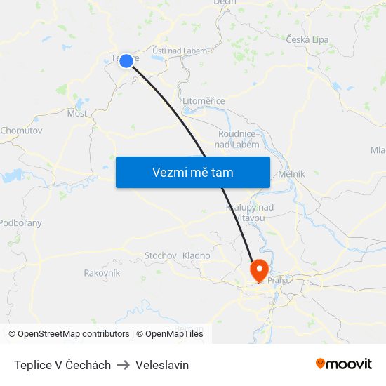 Teplice V Čechách to Veleslavín map