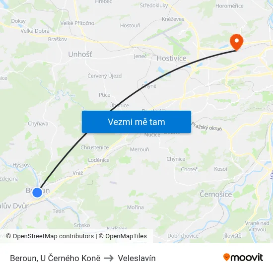 Beroun, U Černého Koně to Veleslavín map