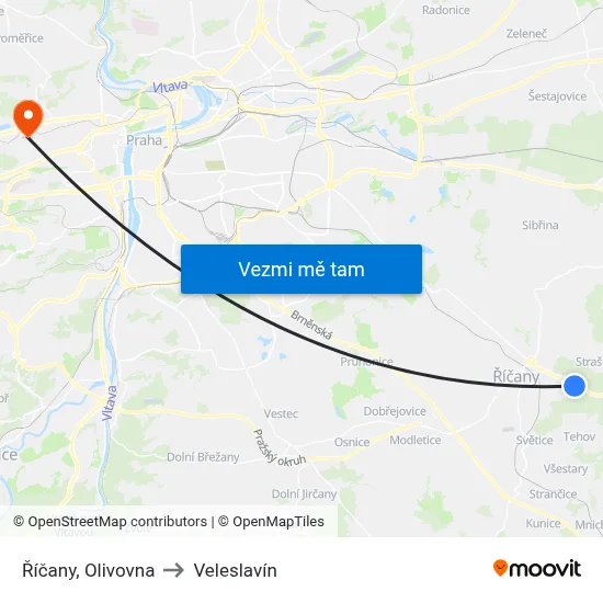 Říčany, Olivovna to Veleslavín map