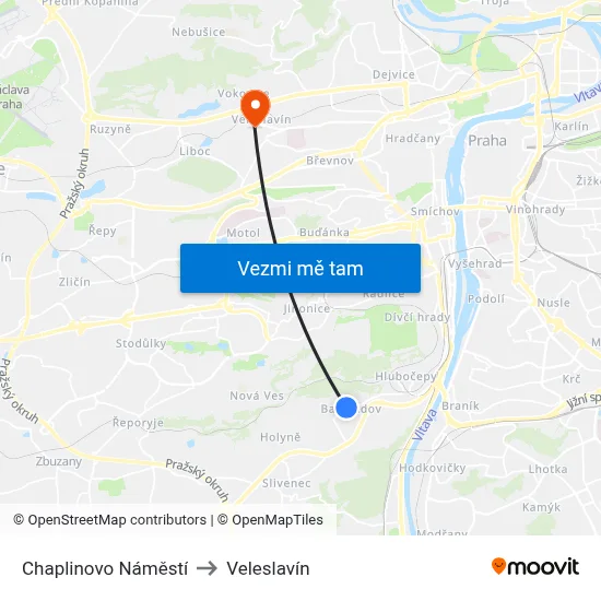 Chaplinovo Náměstí to Veleslavín map