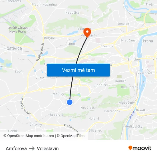 Amforová to Veleslavín map