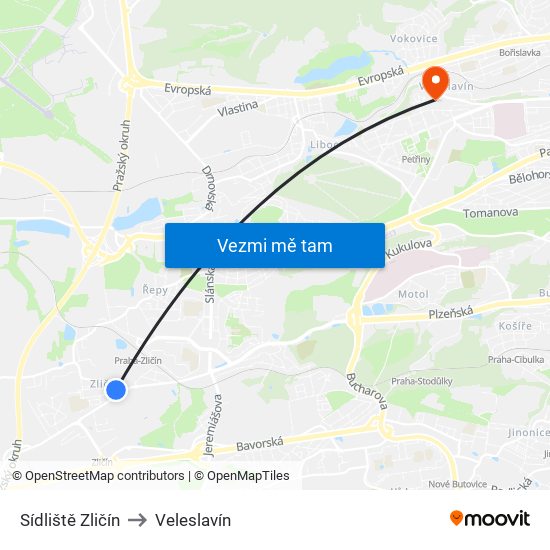 Sídliště Zličín to Veleslavín map