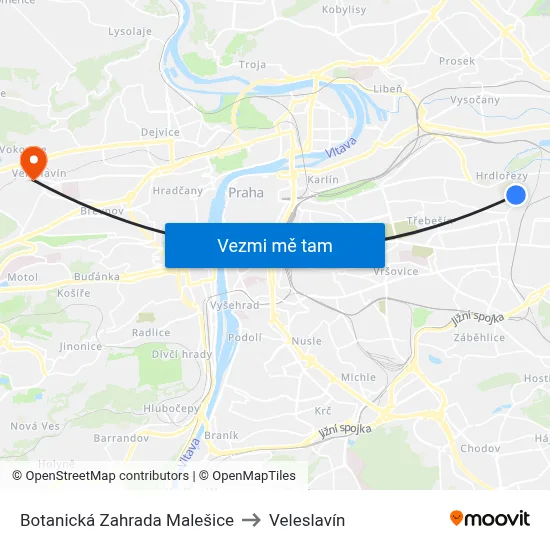 Botanická Zahrada Malešice to Veleslavín map