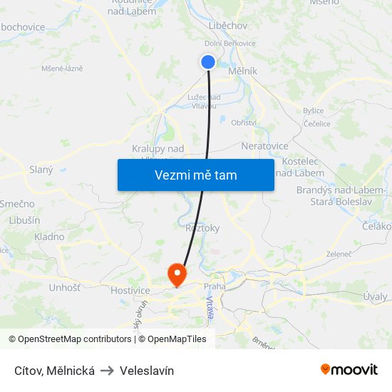 Cítov, Mělnická to Veleslavín map