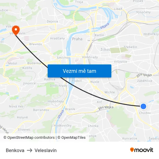 Benkova to Veleslavín map