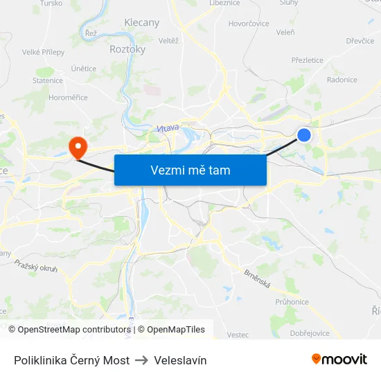 Poliklinika Černý Most to Veleslavín map