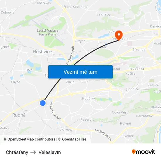 Chrášťany to Veleslavín map