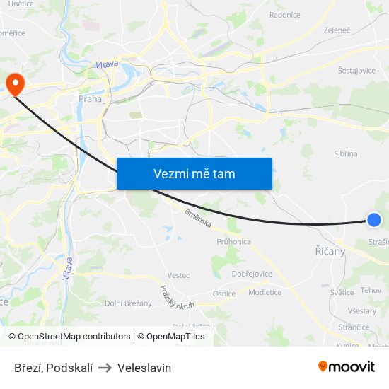 Březí, Podskalí to Veleslavín map