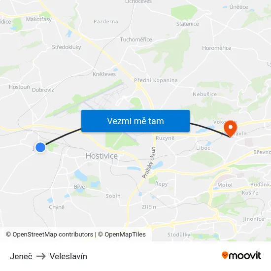 Jeneč to Veleslavín map