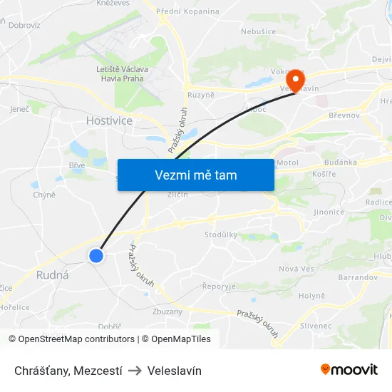 Chrášťany, Mezcestí to Veleslavín map