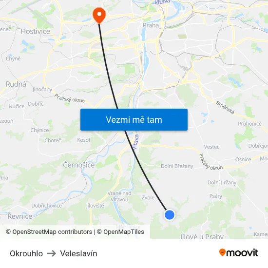 Okrouhlo to Veleslavín map