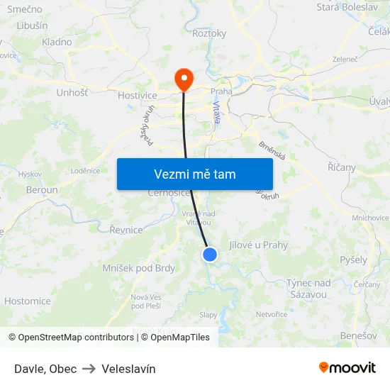 Davle, Obec to Veleslavín map
